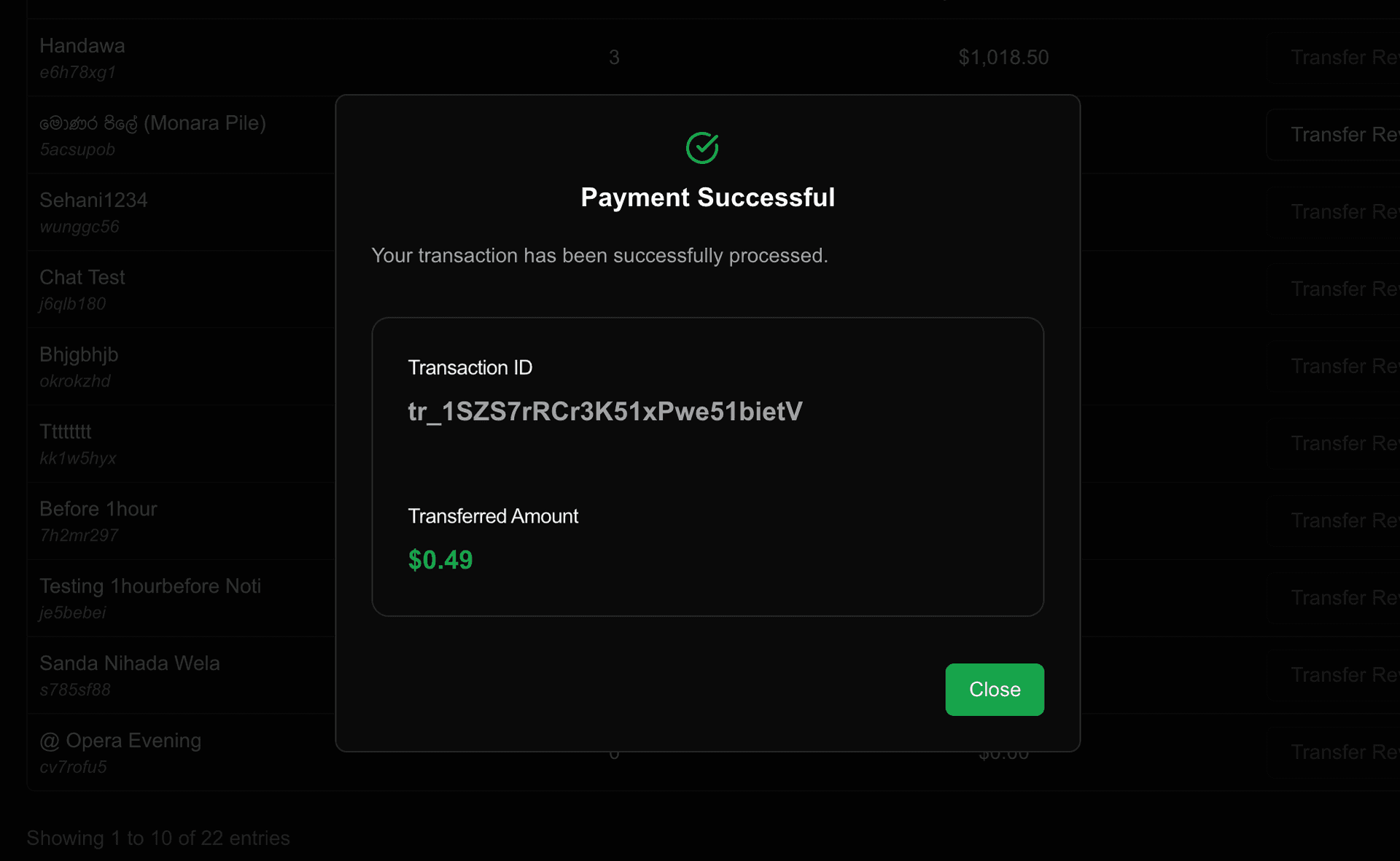 Screenshot: Payment Successful Confirmation