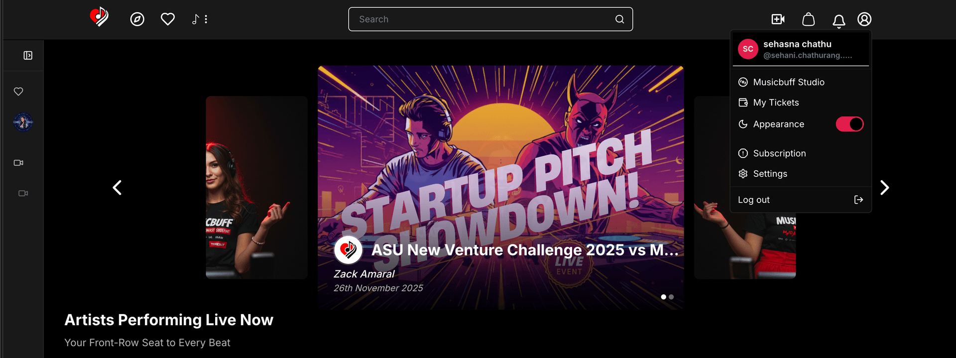 Screenshot: Musicbuff Studio Navigation