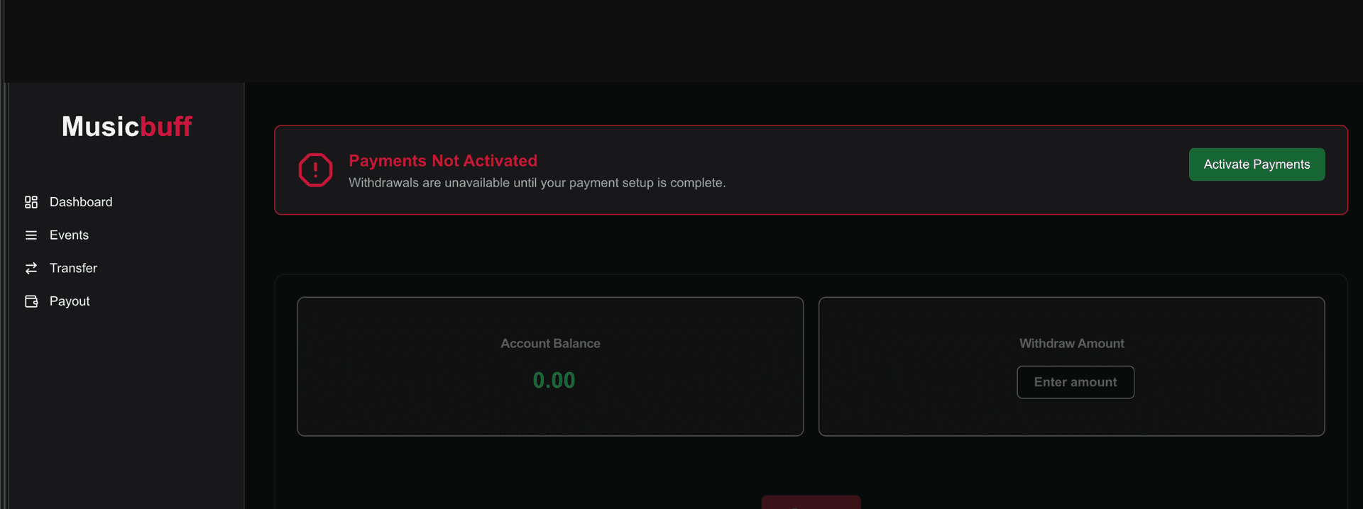 Screenshot: Payout Activation